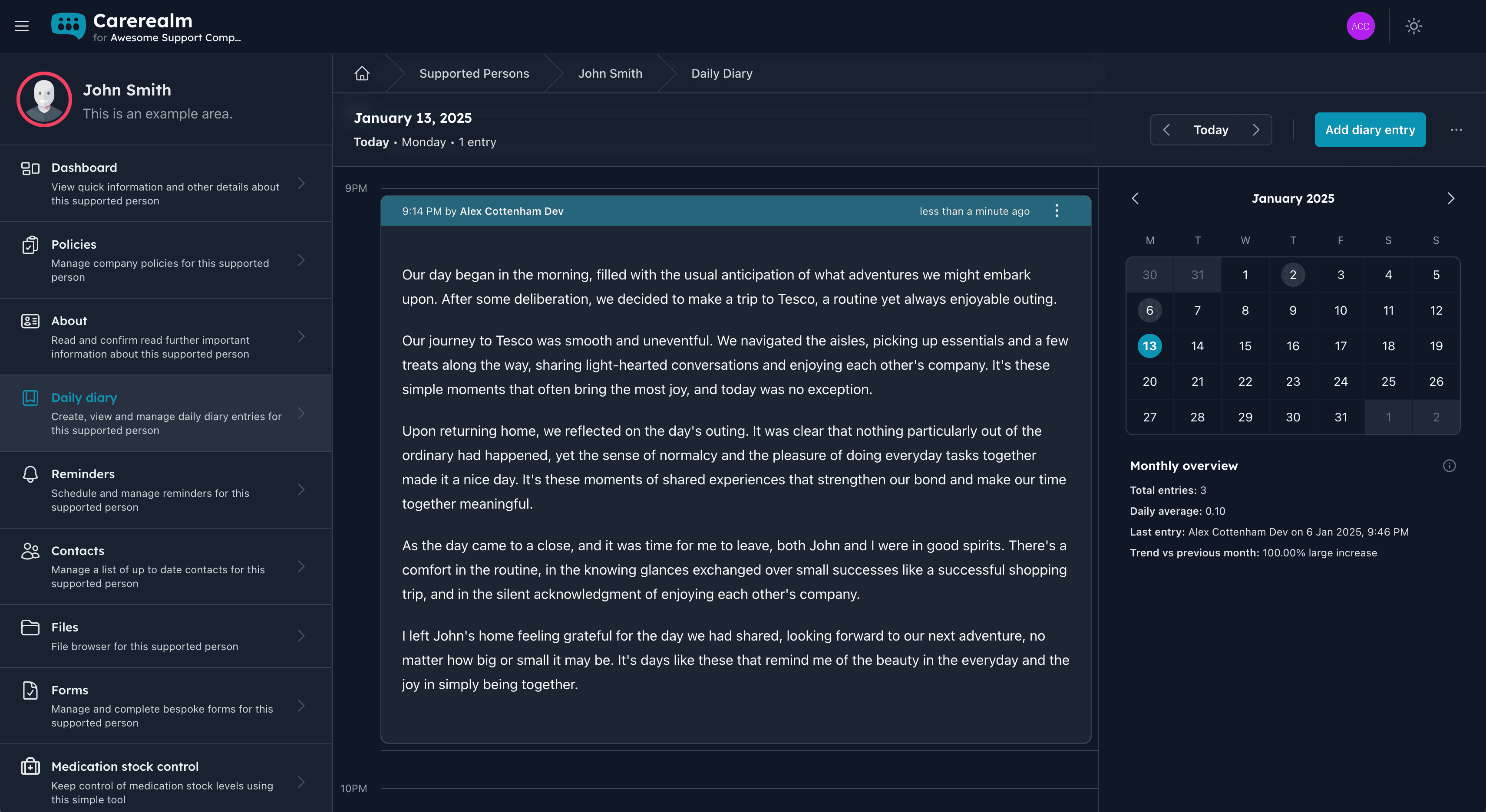 Custom daily diary