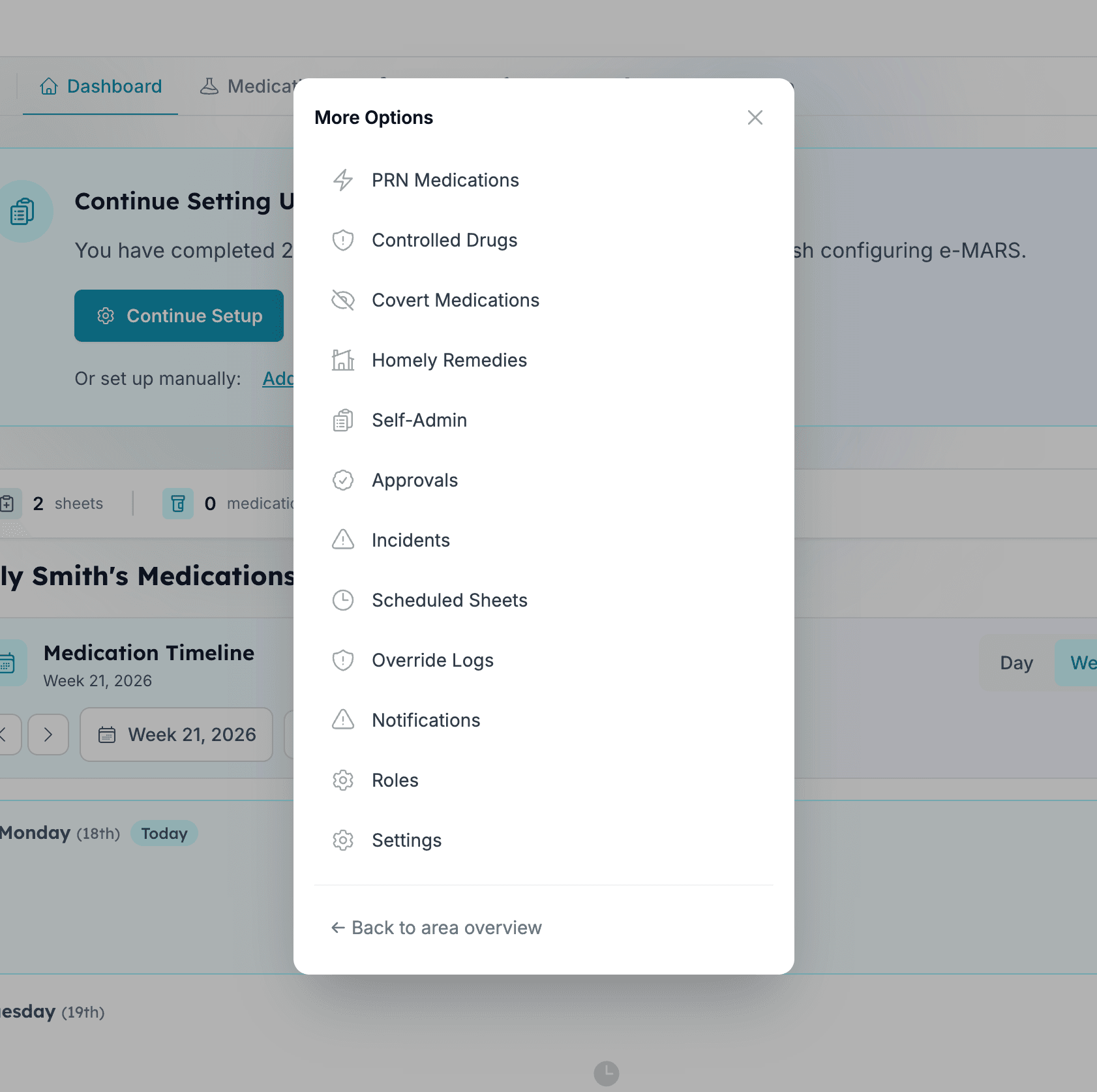 Quick medication administration screen