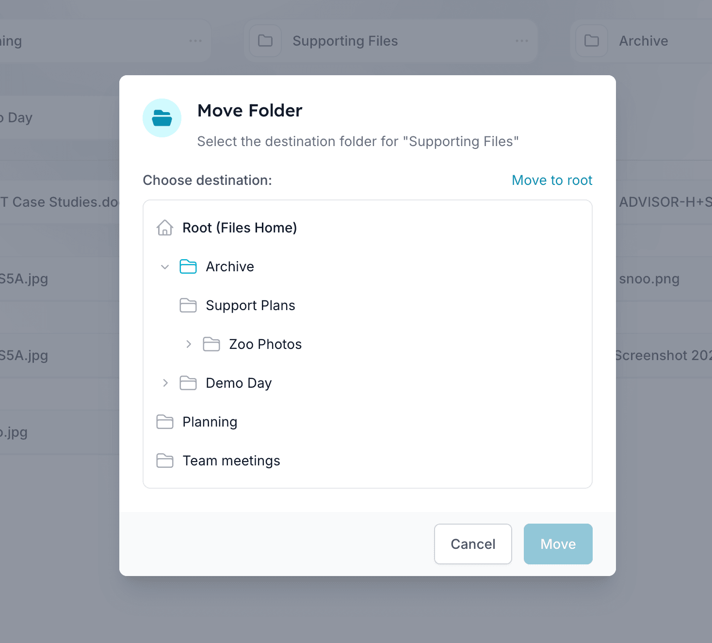 Carerealm Files page showing folders and uploaded documents