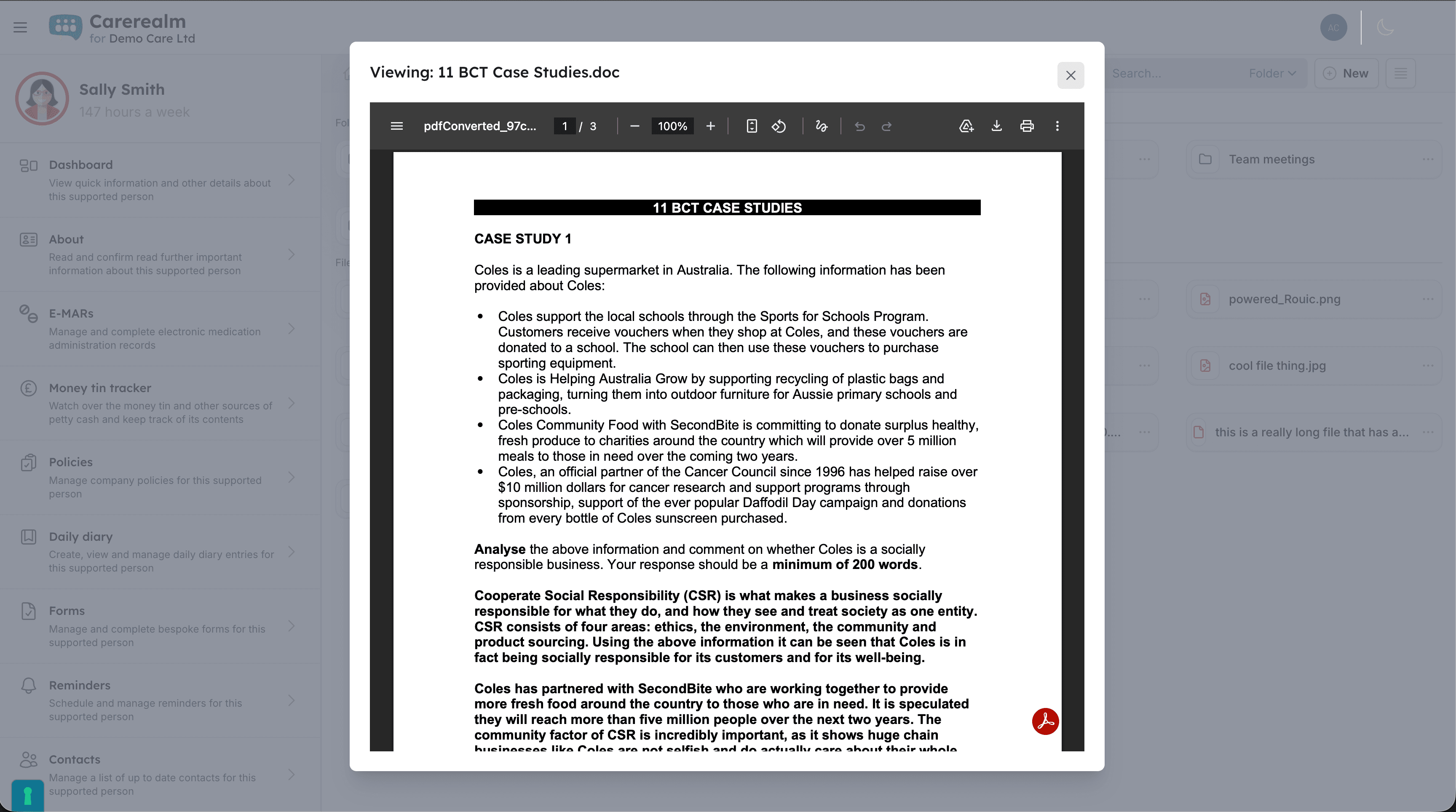 File preview lightbox showing a converted Word document