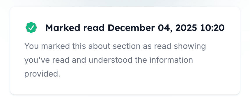 Carerealm policy section showing read tracking status for staff members