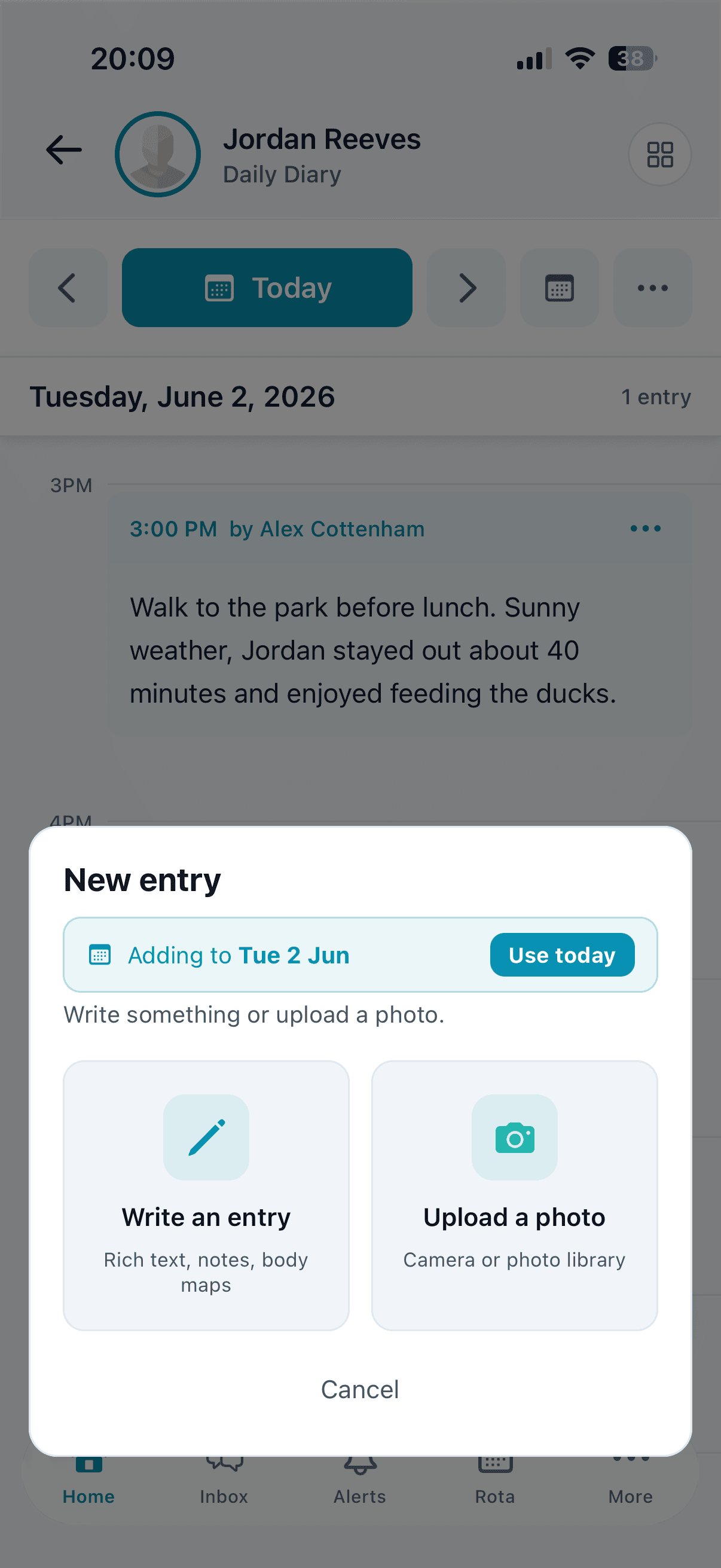 Carerealm daily-diary on iPhone
