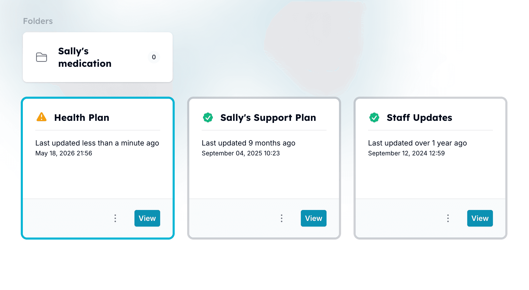 Carerealm About Me section showing per-individual care information