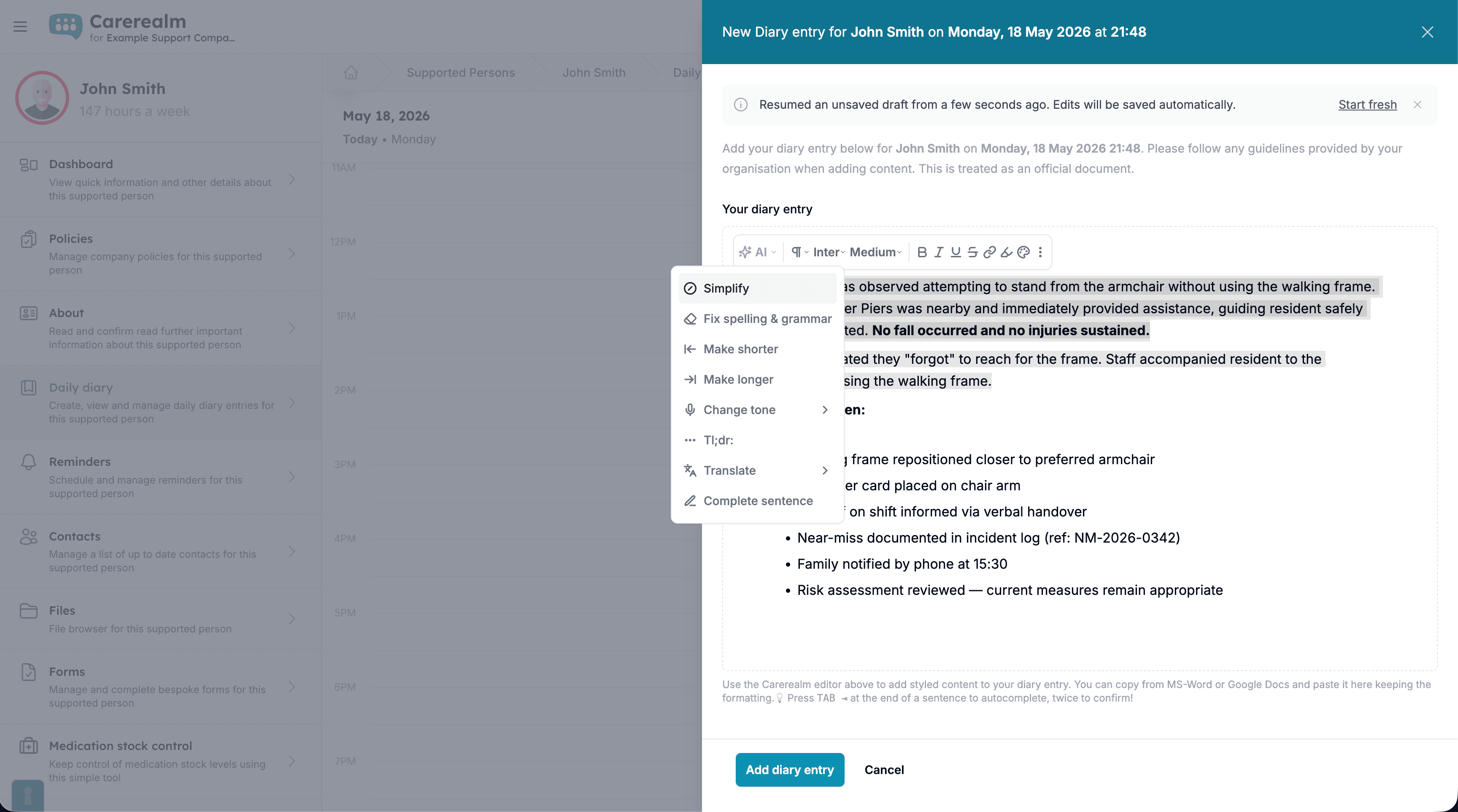 In-editor AI tools showing rewriting options