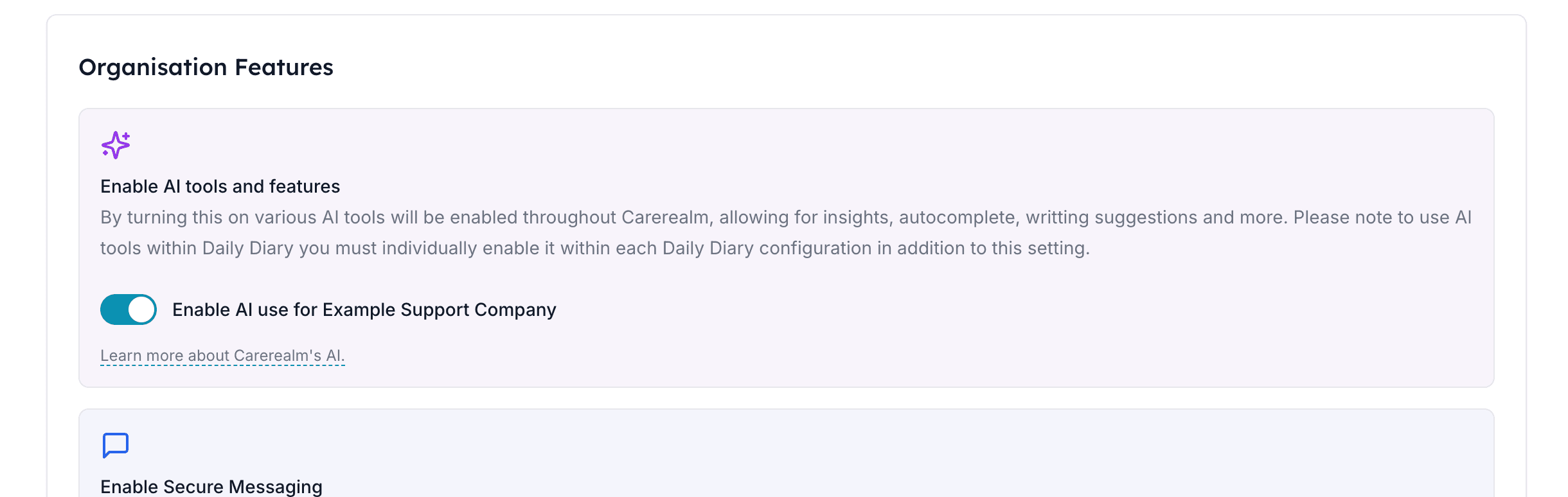AI settings panel showing opt-in controls
